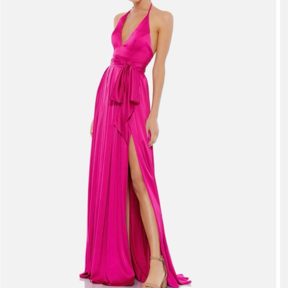 Mac Duggal Hot Pink Halter Backless Evening Gown
